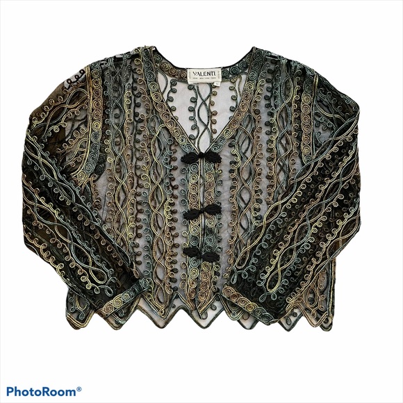 Vintage Valenti Sheer Ornate Filagree Jacket / Cover Up Size M - Picture 2 of 7